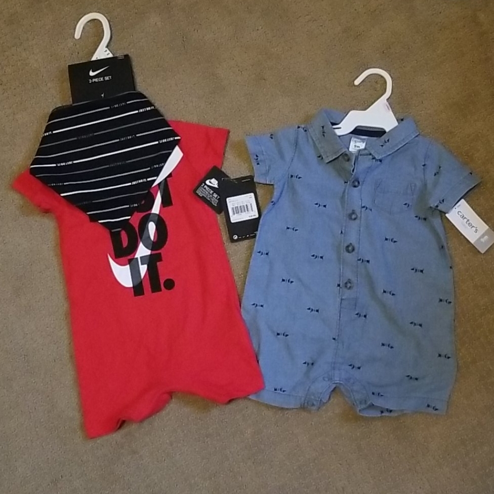 NIKE & CARTERS NWT BABY  BOY ROMPERS SIZE 9M
